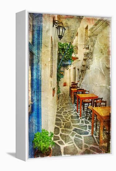 Traditional Greek Tavernas - Artwork In Painting Style-Maugli-l-Framed Stretched Canvas