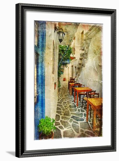 Traditional Greek Tavernas - Artwork In Painting Style-Maugli-l-Framed Premium Giclee Print