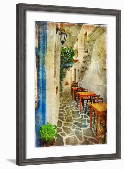 Traditional Greek Tavernas - Artwork In Painting Style-Maugli-l-Framed Premium Giclee Print