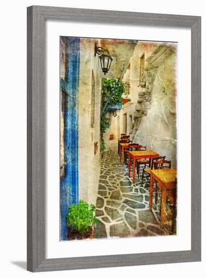 Traditional Greek Tavernas - Artwork In Painting Style-Maugli-l-Framed Premium Giclee Print