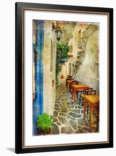 Traditional Greek Tavernas - Artwork In Painting Style-Maugli-l-Framed Premium Giclee Print
