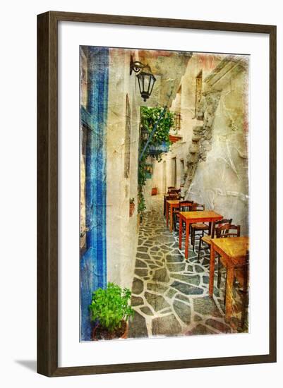 Traditional Greek Tavernas - Artwork In Painting Style-Maugli-l-Framed Premium Giclee Print