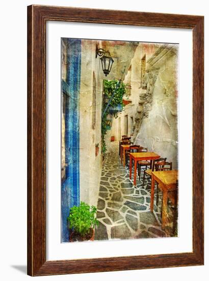 Traditional Greek Tavernas - Artwork In Painting Style-Maugli-l-Framed Premium Giclee Print