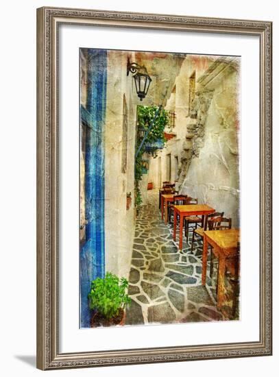 Traditional Greek Tavernas - Artwork In Painting Style-Maugli-l-Framed Art Print