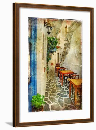 Traditional Greek Tavernas - Artwork In Painting Style-Maugli-l-Framed Art Print