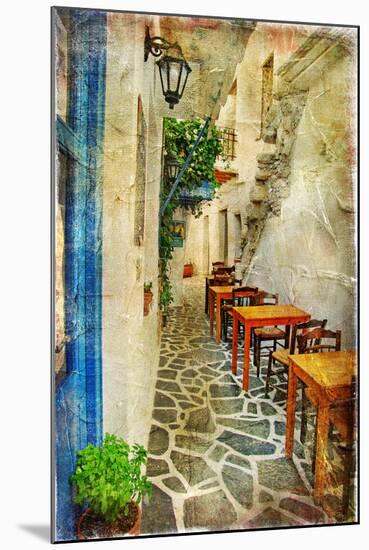 Traditional Greek Tavernas - Artwork In Painting Style-Maugli-l-Mounted Art Print