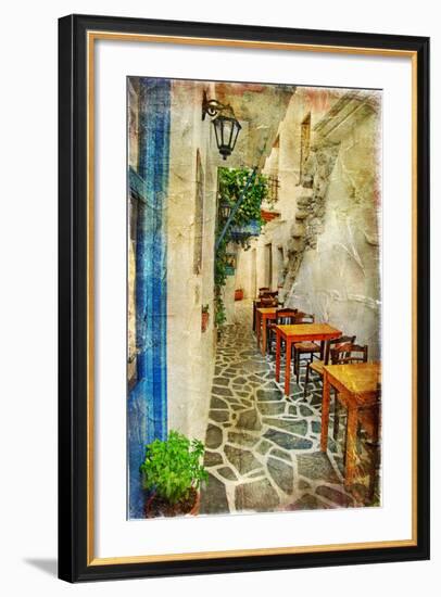 Traditional Greek Tavernas - Artwork In Painting Style-Maugli-l-Framed Art Print