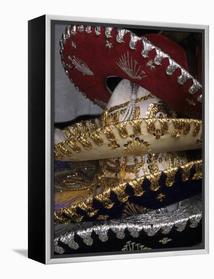 Traditional Hats Stacked on Display, Puerto Vallarta, Mexico-Merrill Images-Framed Premier Image Canvas