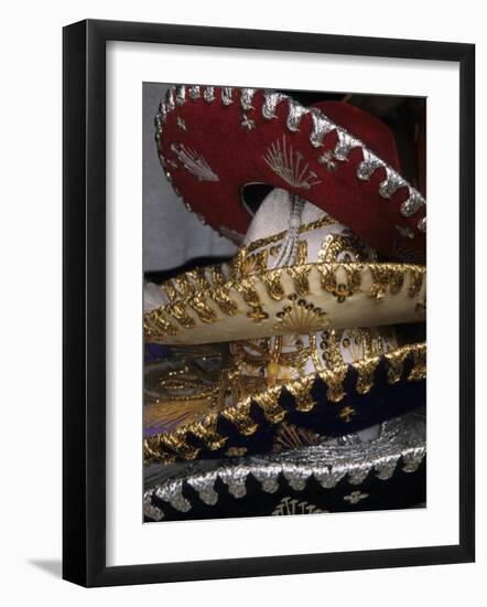 Traditional Hats Stacked on Display, Puerto Vallarta, Mexico-Merrill Images-Framed Photographic Print