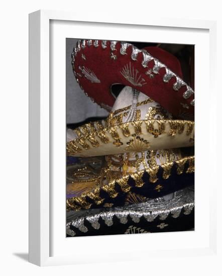 Traditional Hats Stacked on Display, Puerto Vallarta, Mexico-Merrill Images-Framed Photographic Print