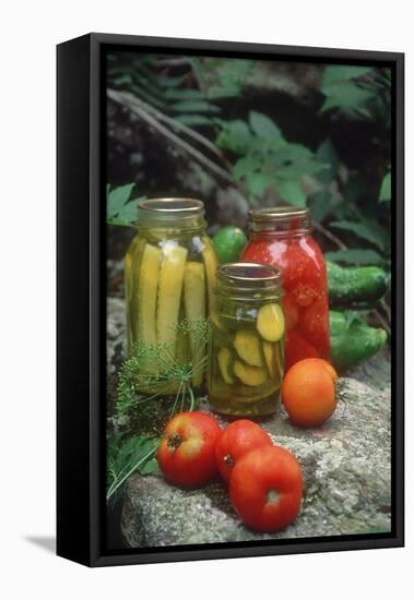 Traditional Home-Preserved Pickles and Tomatoes-null-Framed Premier Image Canvas
