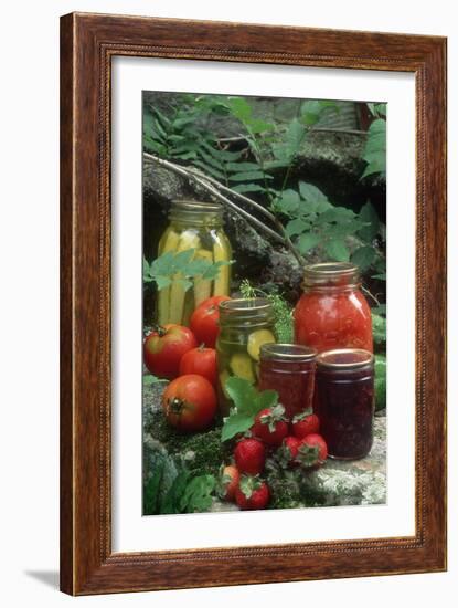 Traditional Homemade Pickles, Tomatoes, and Fruit Jam-null-Framed Photographic Print