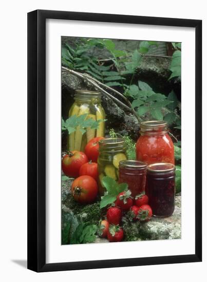 Traditional Homemade Pickles, Tomatoes, and Fruit Jam-null-Framed Photographic Print