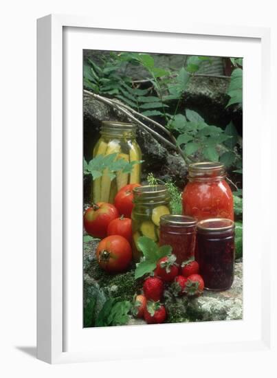 Traditional Homemade Pickles, Tomatoes, and Fruit Jam-null-Framed Photographic Print