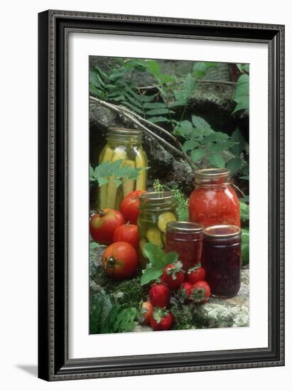 Traditional Homemade Pickles, Tomatoes, and Fruit Jam-null-Framed Photographic Print