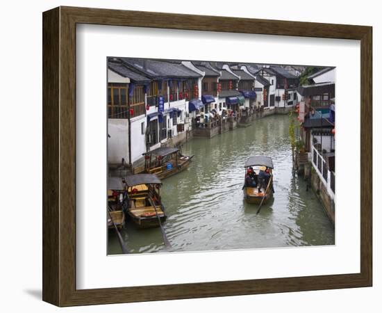 Traditional Houses and Boat on the Grand Canal, Zhujiajiao, Near Shanghai, China-Keren Su-Framed Photographic Print