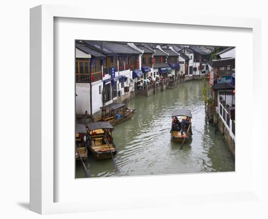 Traditional Houses and Boat on the Grand Canal, Zhujiajiao, Near Shanghai, China-Keren Su-Framed Photographic Print