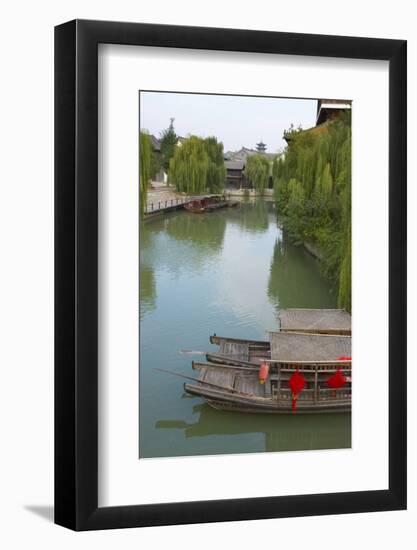 Traditional houses and boats on the Grand Canal, Taierzhuang Ancient Town, China-Keren Su-Framed Photographic Print