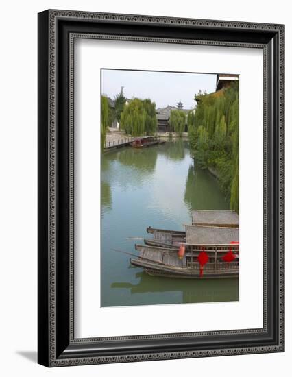 Traditional houses and boats on the Grand Canal, Taierzhuang Ancient Town, China-Keren Su-Framed Photographic Print