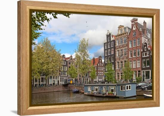 Traditional Houses of the Amsterdam, Netherlands-swisshippo-Framed Premier Image Canvas