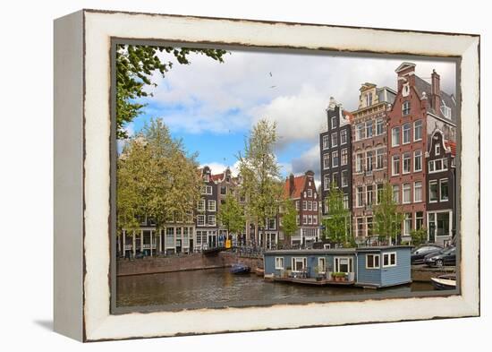 Traditional Houses of the Amsterdam, Netherlands-swisshippo-Framed Premier Image Canvas