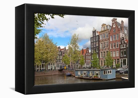 Traditional Houses of the Amsterdam, Netherlands-swisshippo-Framed Premier Image Canvas