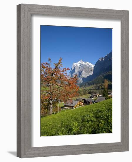 Traditional Houses, Wetterhorn and Grindelwald, Berner Oberland, Switzerland-Doug Pearson-Framed Photographic Print