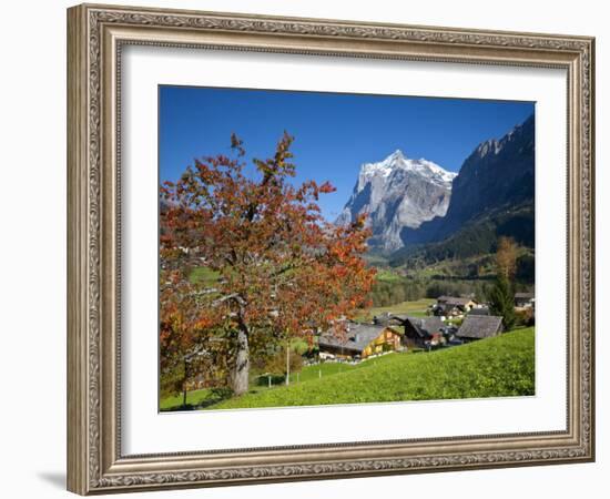 Traditional Houses, Wetterhorn and Grindelwald, Berner Oberland, Switzerland-Doug Pearson-Framed Photographic Print