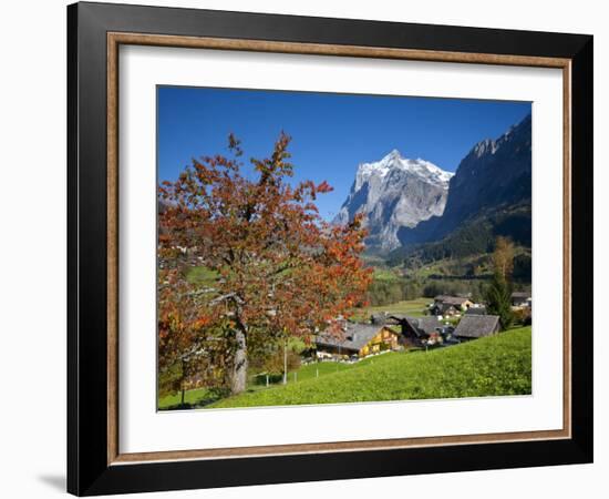 Traditional Houses, Wetterhorn and Grindelwald, Berner Oberland, Switzerland-Doug Pearson-Framed Photographic Print