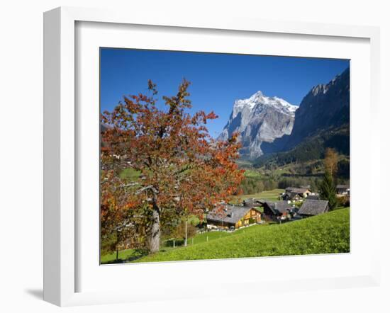 Traditional Houses, Wetterhorn and Grindelwald, Berner Oberland, Switzerland-Doug Pearson-Framed Photographic Print