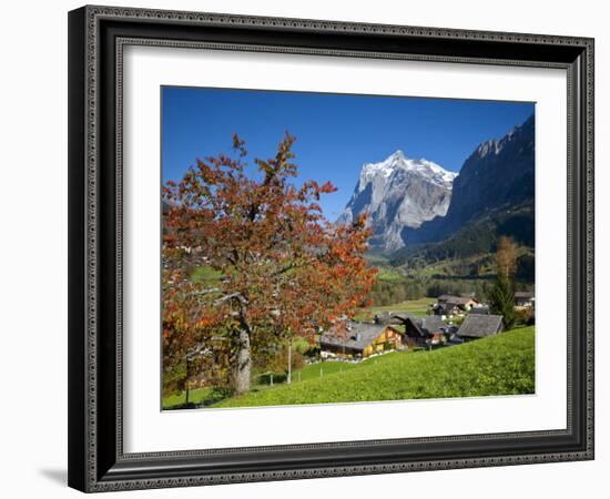 Traditional Houses, Wetterhorn and Grindelwald, Berner Oberland, Switzerland-Doug Pearson-Framed Photographic Print