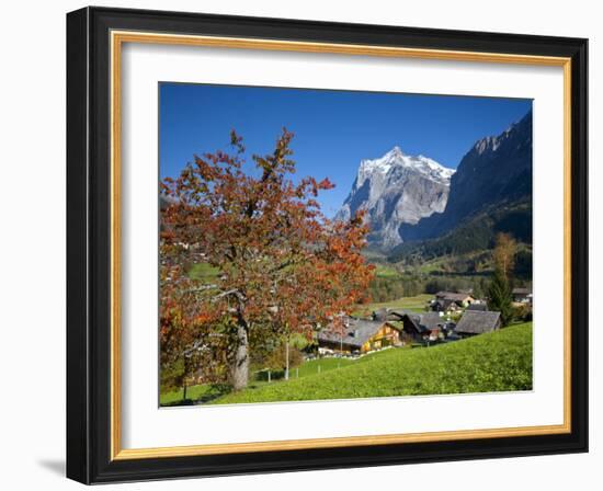 Traditional Houses, Wetterhorn and Grindelwald, Berner Oberland, Switzerland-Doug Pearson-Framed Photographic Print