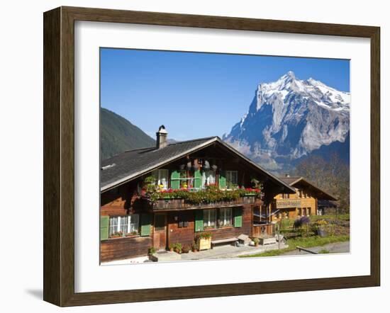 Traditional Houses, Wetterhorn and Grindelwald, Berner Oberland, Switzerland-Doug Pearson-Framed Photographic Print