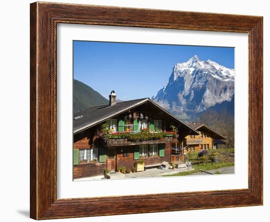 Traditional Houses, Wetterhorn and Grindelwald, Berner Oberland, Switzerland-Doug Pearson-Framed Photographic Print