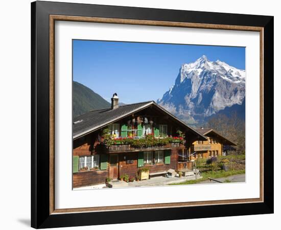 Traditional Houses, Wetterhorn and Grindelwald, Berner Oberland, Switzerland-Doug Pearson-Framed Photographic Print