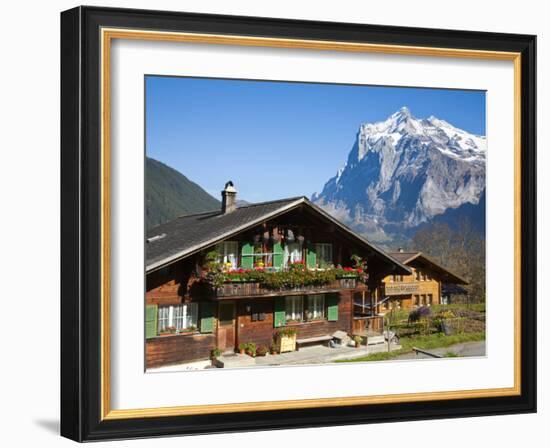 Traditional Houses, Wetterhorn and Grindelwald, Berner Oberland, Switzerland-Doug Pearson-Framed Photographic Print