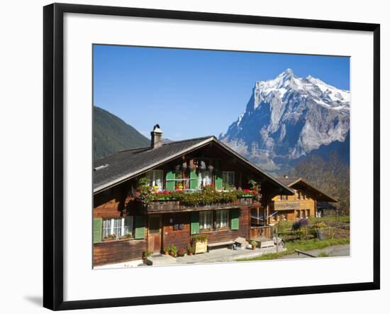 Traditional Houses, Wetterhorn and Grindelwald, Berner Oberland, Switzerland-Doug Pearson-Framed Photographic Print