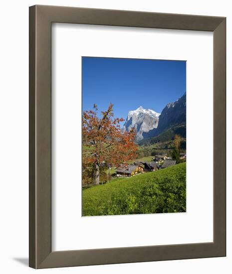 Traditional Houses, Wetterhorn and Grindelwald, Berner Oberland, Switzerland-Doug Pearson-Framed Photographic Print