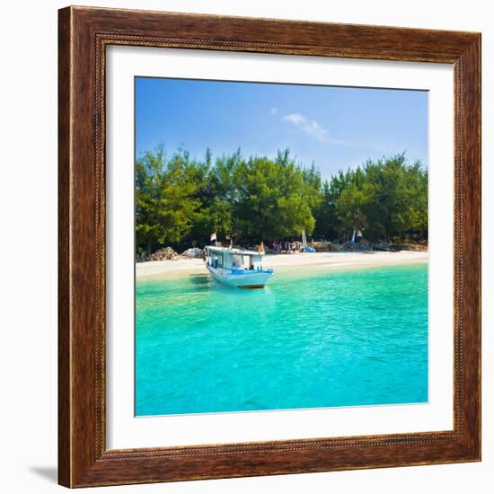 Traditional Indonesian Outrigger Boat in Crystal Clear Waters of Gili Trawangan, Indonesia-Matthew Williams-Ellis-Framed Photographic Print