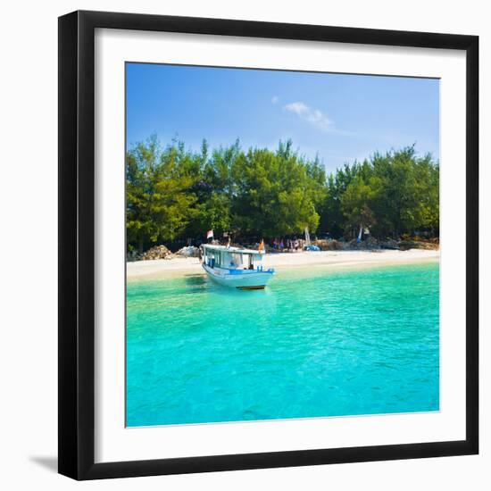 Traditional Indonesian Outrigger Boat in Crystal Clear Waters of Gili Trawangan, Indonesia-Matthew Williams-Ellis-Framed Photographic Print