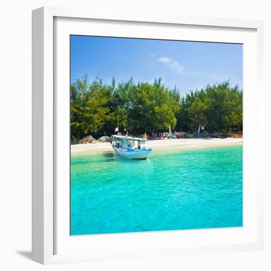 Traditional Indonesian Outrigger Boat in Crystal Clear Waters of Gili Trawangan, Indonesia-Matthew Williams-Ellis-Framed Photographic Print