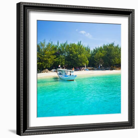 Traditional Indonesian Outrigger Boat in Crystal Clear Waters of Gili Trawangan, Indonesia-Matthew Williams-Ellis-Framed Photographic Print