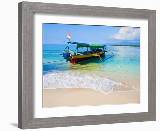 Traditional Indonesian Outrigger Fishing Boat on Island of Gili Meno in Gili Isles, Indonesia-Matthew Williams-Ellis-Framed Photographic Print