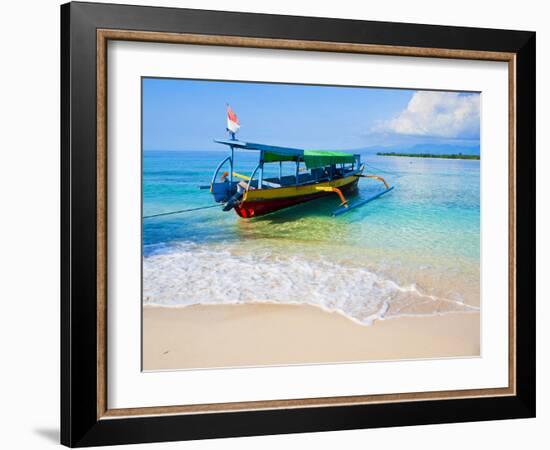 Traditional Indonesian Outrigger Fishing Boat on Island of Gili Meno in Gili Isles, Indonesia-Matthew Williams-Ellis-Framed Photographic Print