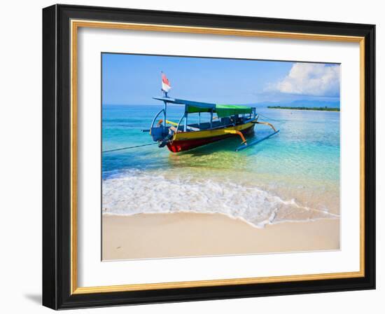 Traditional Indonesian Outrigger Fishing Boat on Island of Gili Meno in Gili Isles, Indonesia-Matthew Williams-Ellis-Framed Photographic Print