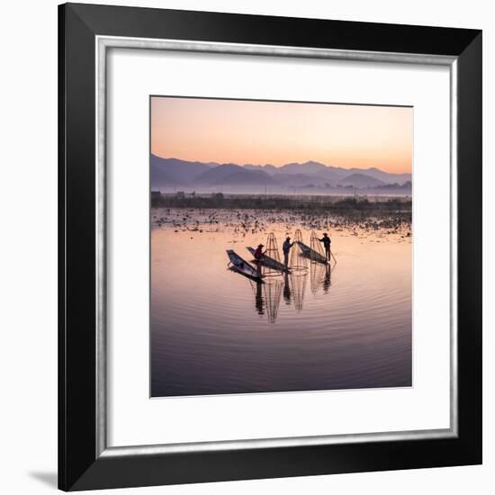 Traditional Intha fisherman, Inle Lake, Shan State, Burma, (MR)-Jan Christopher Becke-Framed Photographic Print