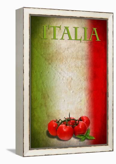 Traditional Italian Flag With Tomatoes And Basil-pongiluppi-Framed Stretched Canvas