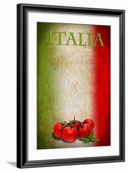 Traditional Italian Flag With Tomatoes And Basil-pongiluppi-Framed Art Print