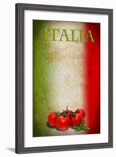 Traditional Italian Flag With Tomatoes And Basil-pongiluppi-Framed Art Print