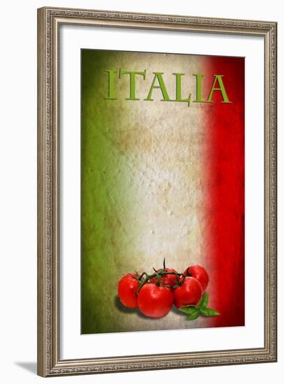 Traditional Italian Flag With Tomatoes And Basil-pongiluppi-Framed Art Print